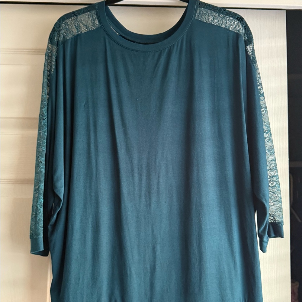 Torrid Teal Lace Sleeve Blouse
